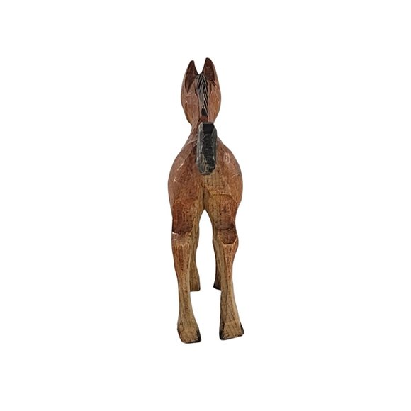 Vintage Wood Carved Foal Baby Horse Miniature Figurine Folk Art Two Toned - Picture 5 of 8